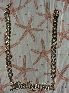 Gold Tone 'Babygirl' Script Curb Chain Necklace - Women Jewelry